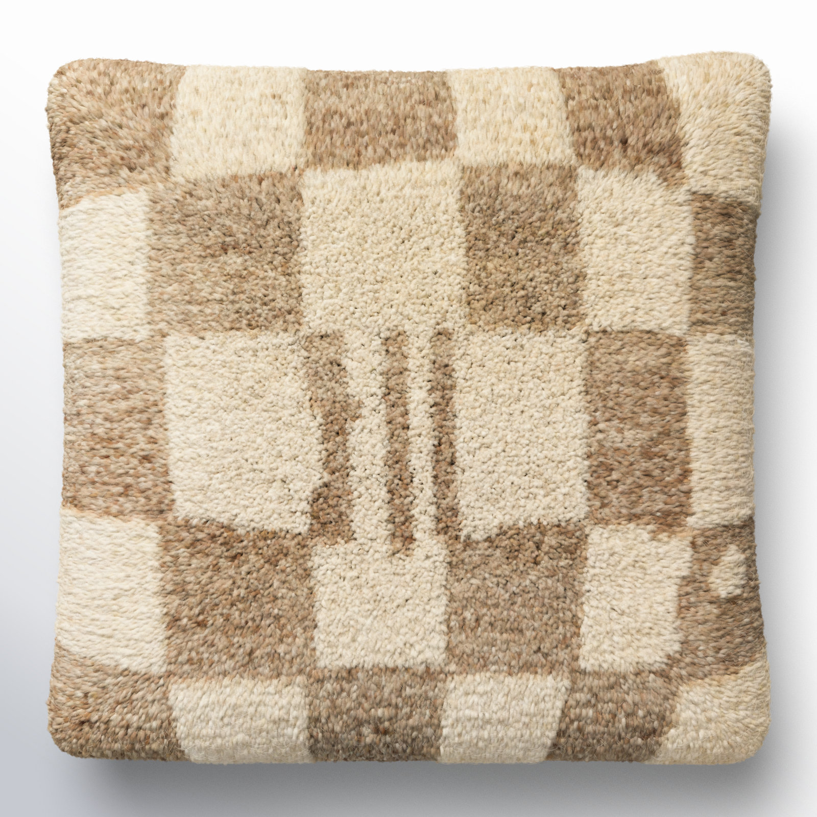 Raven Checkered Wool Throw Pillow, Down, 22" x 22", Ivory