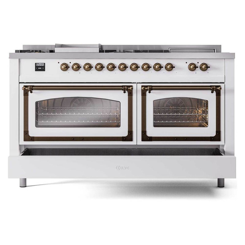 ILVE Nostalgie II Noblesse 60 inch Dual Fuel Range  (7 Sealed Burners + Griddle + French Top, Triple Glass Door, RAL)
