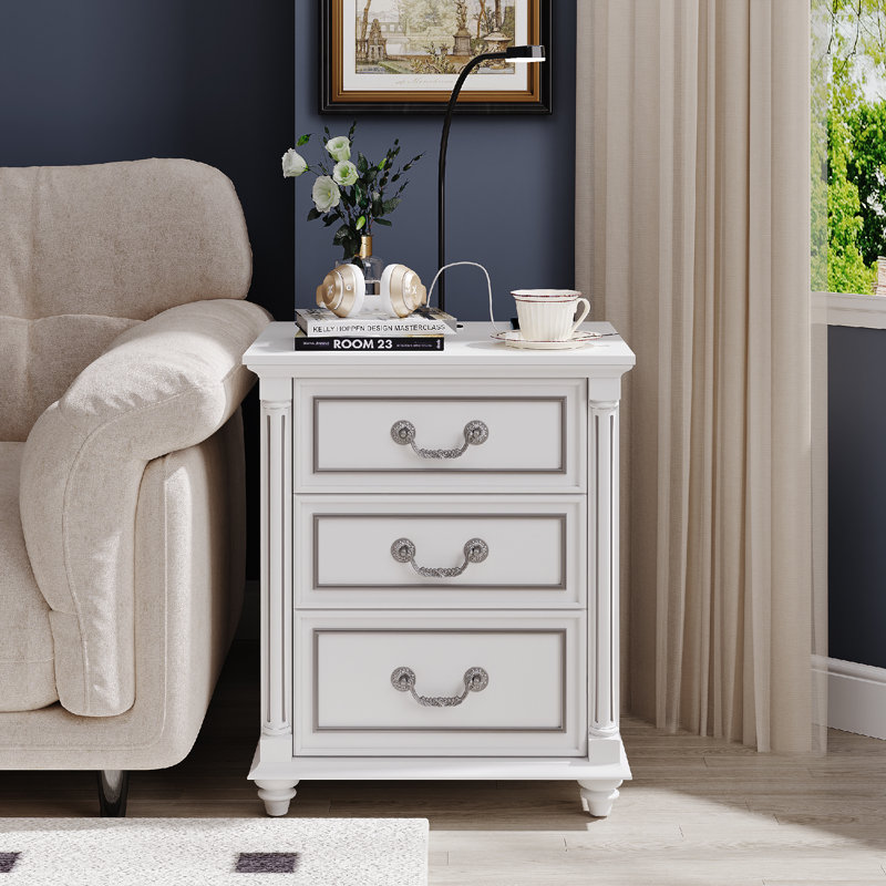 3 Drawer Bedside Table With Reading Light, White