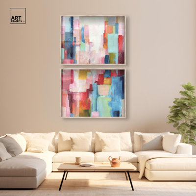 Symphonie de couleurs I - Ira Comleva Petworth, reproduction grand format en deux parties sous verre par Art Remedy, cadre blond, 40 x 30