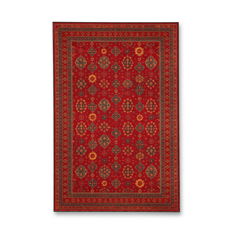 Tapis bleu tissé lavable rétro Mosso, 2'6" x 4'11"