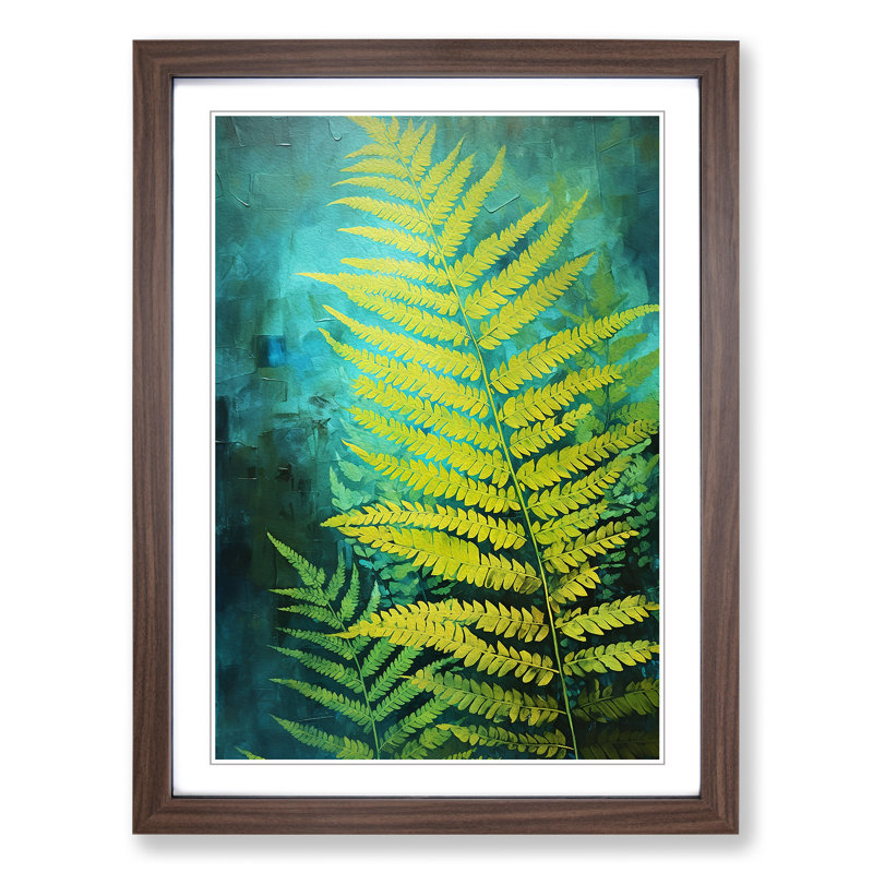 Fern Leaf Expressionism - Single Picture Frame Print on Wood, Walnut, 34cm H x 25cm W x 2cm D