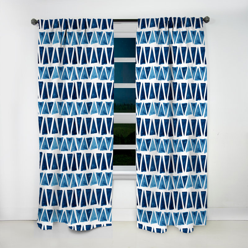 Watercolor Modern Pattern with Blue Triangles - Geometric Modern Blackout Curtain Single Panel, 52" W x 84" L