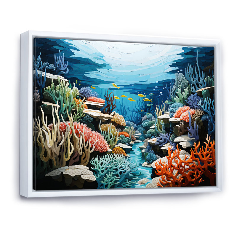 Rêve de récif marin sous l'eau, Cadre flottant blanc, H 34 po x l 44 po x P 1,5 po