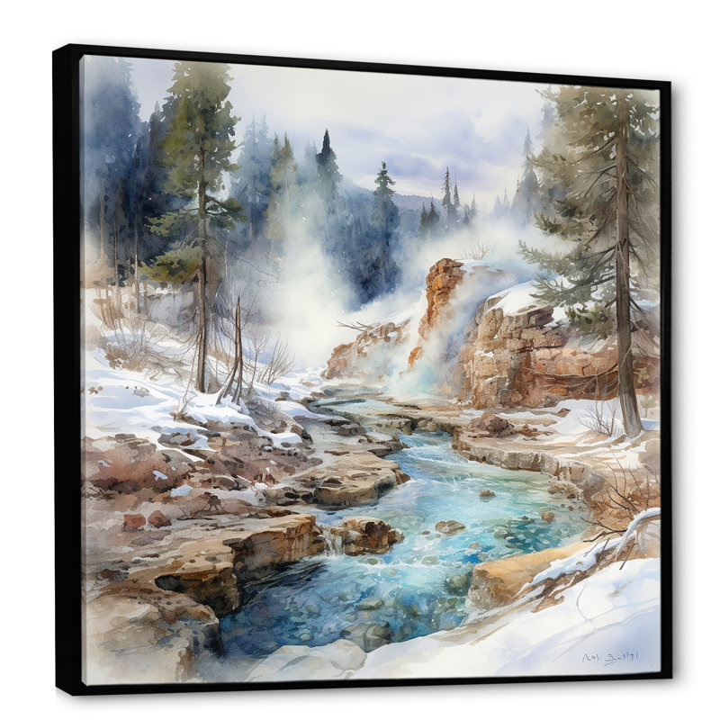 " Geyser Charm In Winter I ", 30" H x 30" W x 1" D, Black Floater Framed