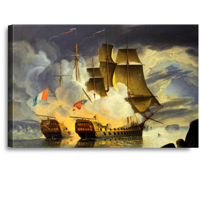 Battle of the Raz de Sein by John Christian Schetky Warship Painting Reproductions,Giclee Canvas Prints Wall Art for Home Decor