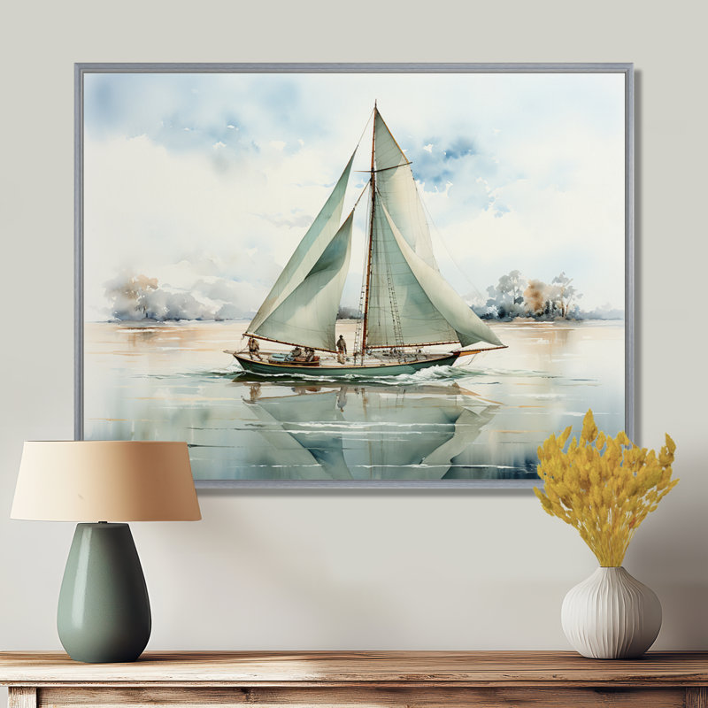 Mininmalisme voilier solitude II - décoration murale nautique et plage, H 24 po x l 32 po x P 1 po, Encadrement argenté