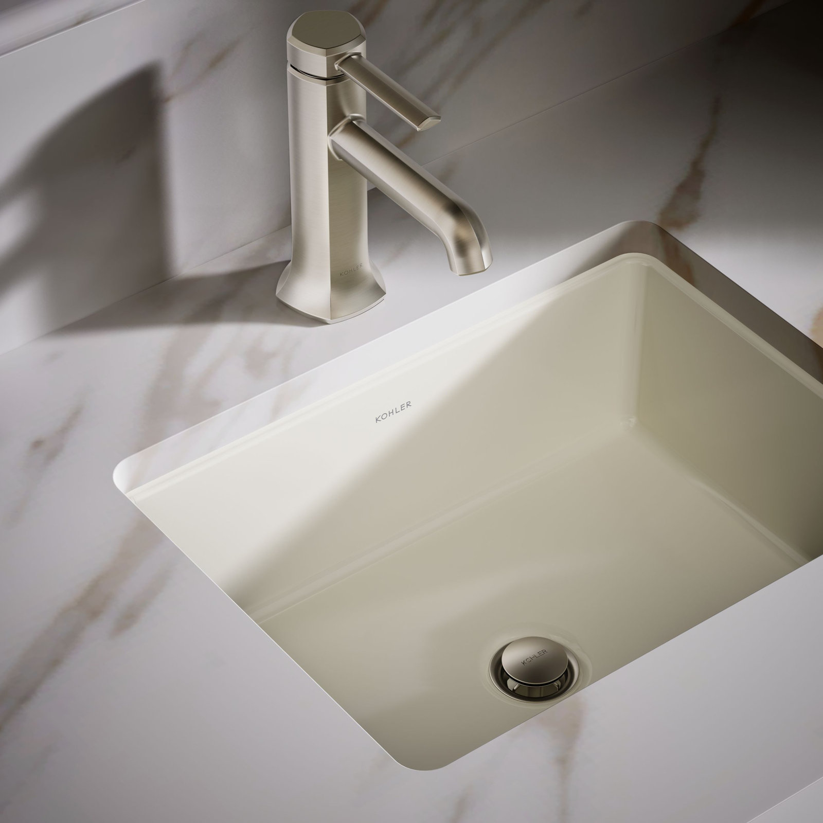 Verticyl 17" Rectangular Under-Mount Bathroom Sink with Overflow Drain, Biscuit