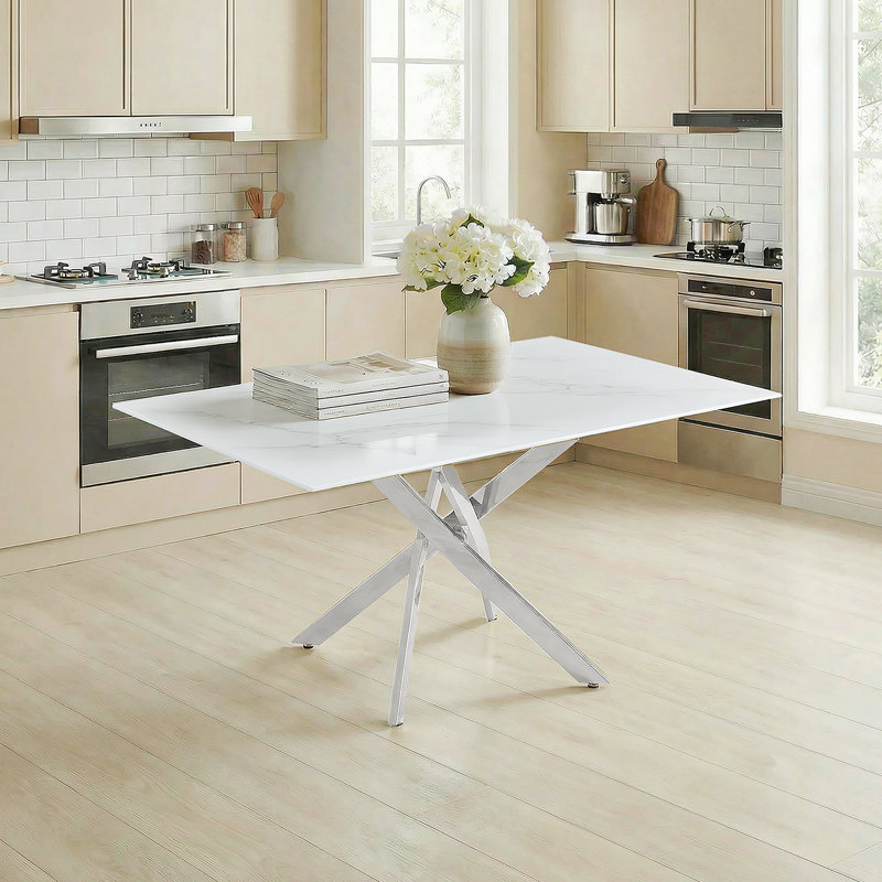 Modern Rectangular Tempered Glass Table And Silver Iron Frame