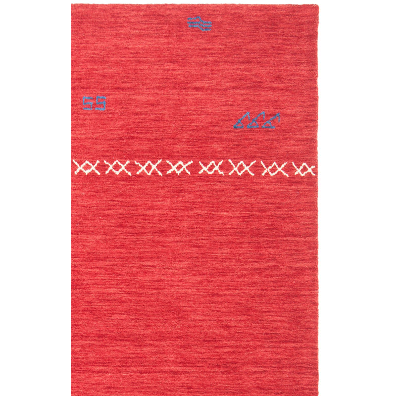 Tapis rouge en laine fait à la main Santiago, Rectangle de 5 pi x 8 pi