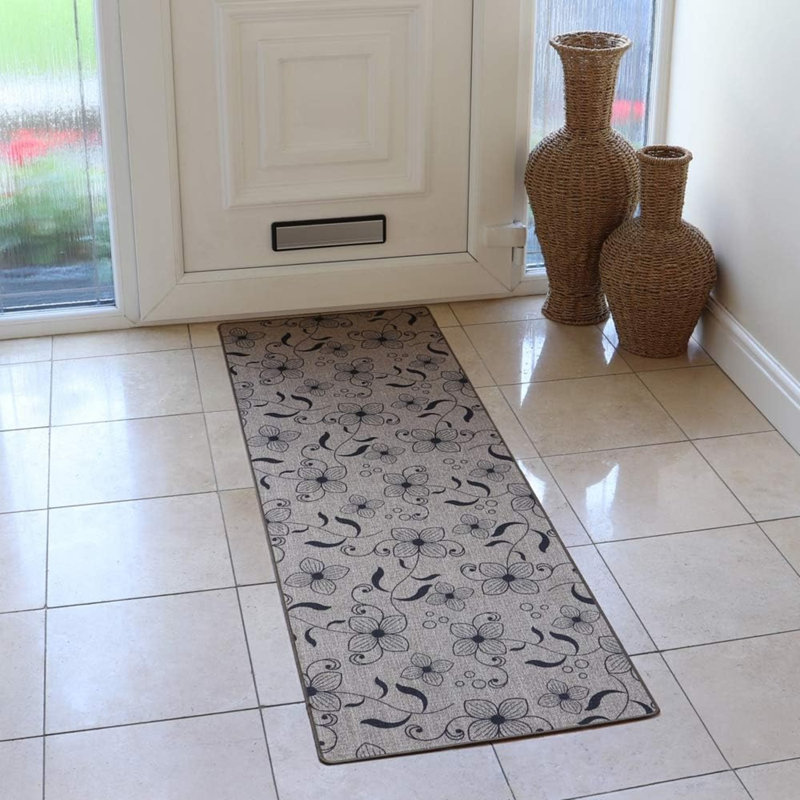Alaisdair Elegance Beige Runner Mat Durable Non-Slip Flower Print Rug W50 x L150 cm Indoor Door Mat
