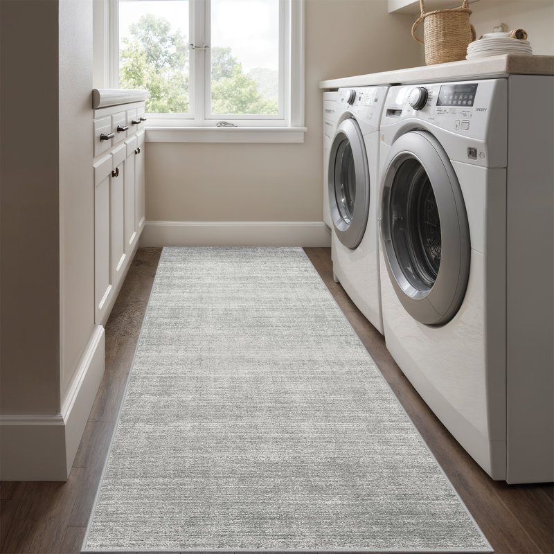 Tapis lavable à rayures rétro antidérapant (beige), Gray, Tapis de couloir 2 pi x 6 pi