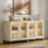 Buffet 2 en 1, crédence de rangement à 4 portes en verre avec tablette réglable et base en métal, armoire à café moderne pour la cuisine et le salon