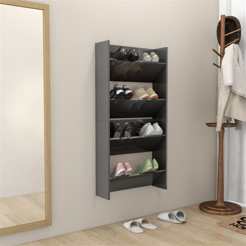 6 Pair Shoe Rack, High Gloss Grey, 60 cm H x 120 cm W x 18 cm D