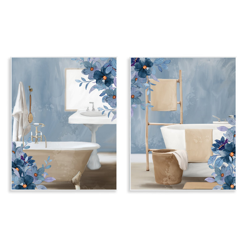 Ensemble de 2 plaques murales d'intérieur de salle de bain à motif floral par Kim Allen