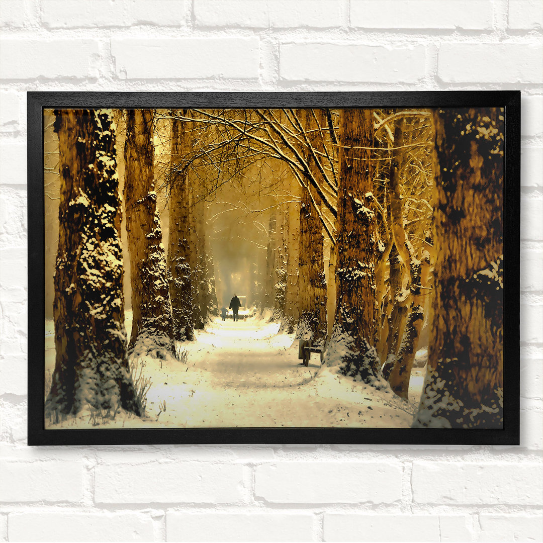 Beautiful Tree Passage Winter - Closed Corner Frame Kunstdrucke auf Holz