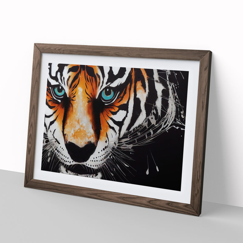 XH1022-6697X Painted Tiger - Single Picture Frame Print, 46cm H x 64cm W x 2cm D, Walnut