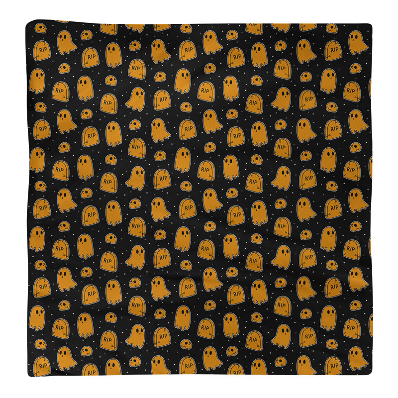 Serviette de coton à motif fantôme, Noir / Orange, H 0,1 po x l 22 po x P 22 po, Sergé de coton