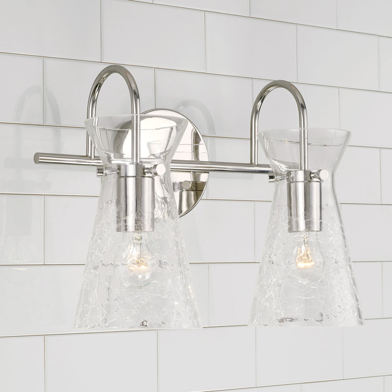 Polished Nickel 2-Light Vanity with Clear Crackle Glass