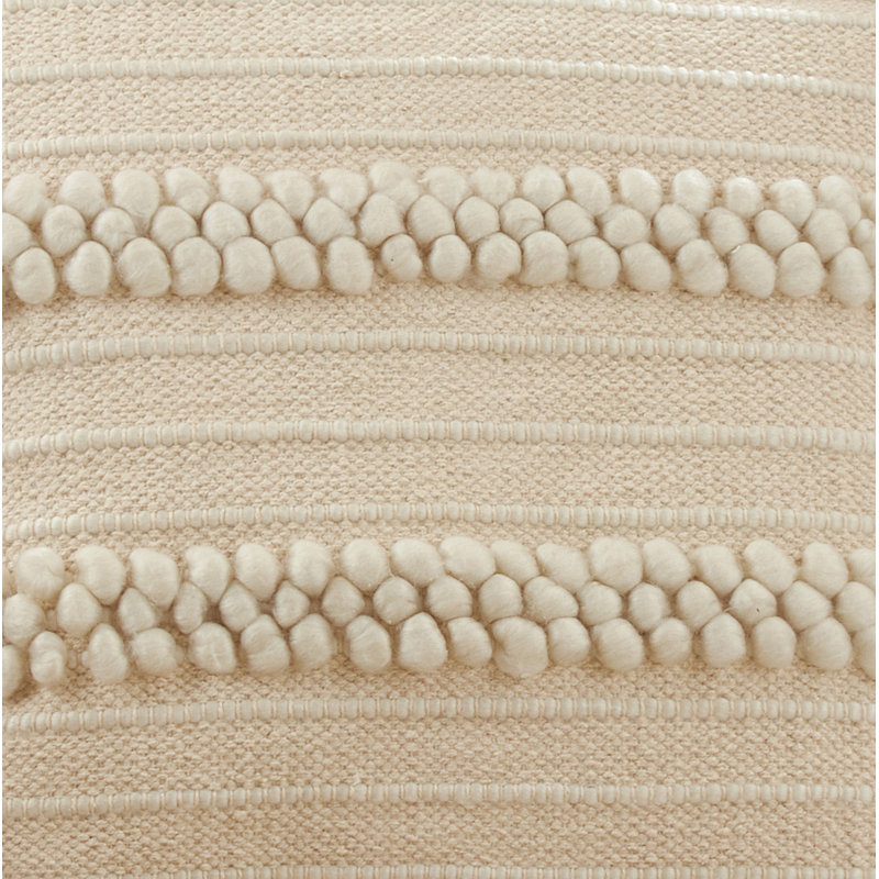 Ivory Pom Pom Striped Square Throw Pillow with Down Filling