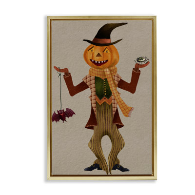 Toile flottante d'Halloween, épouvantail et chauve-souris encadrée par Regina Moore