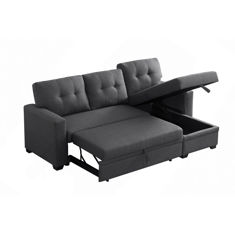 Canapé modulaire rembourré avec méridienne, Lin gris foncé