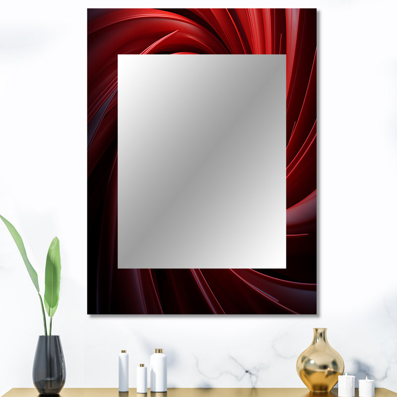 Red abstract spiral dreamscape II - Abstract Spirals Decorative Mirror, Modern Large Wall Mirror, Printed Metal Art