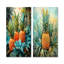 Ensemble de salon vert et bleu avec ananas tropicaux I - fruits, art mural en métal-173864507