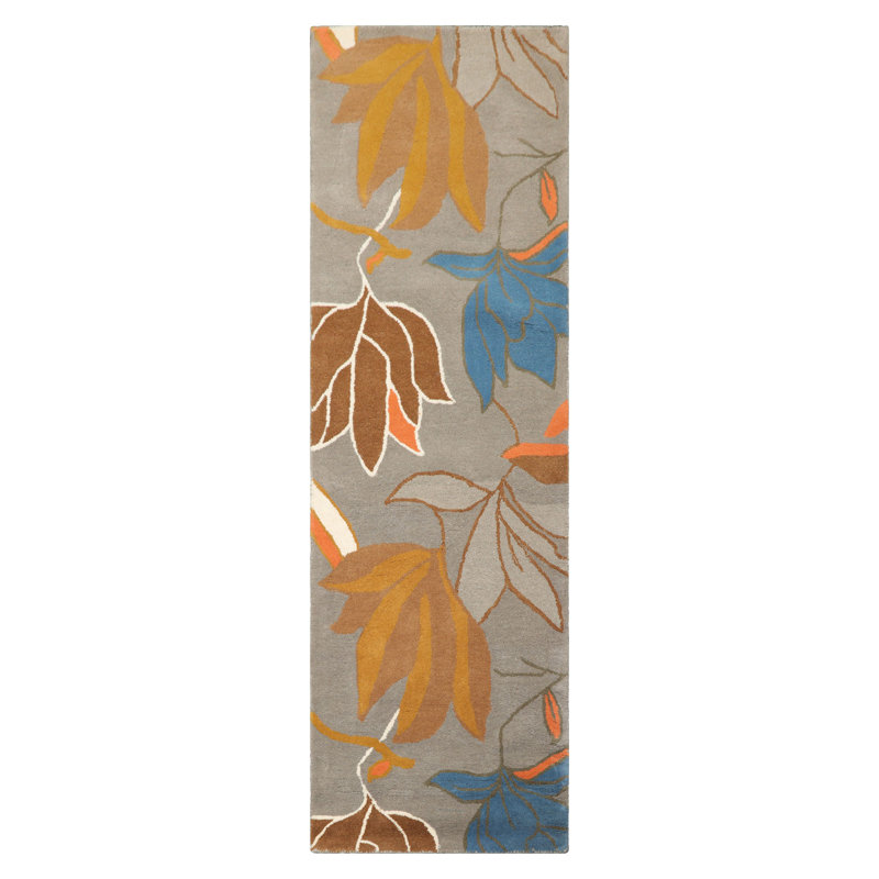 Multi Sized Gray Floral Wool Hand Tufted Contemporary Oriental Area Rug, Runner 2'6" x 8'