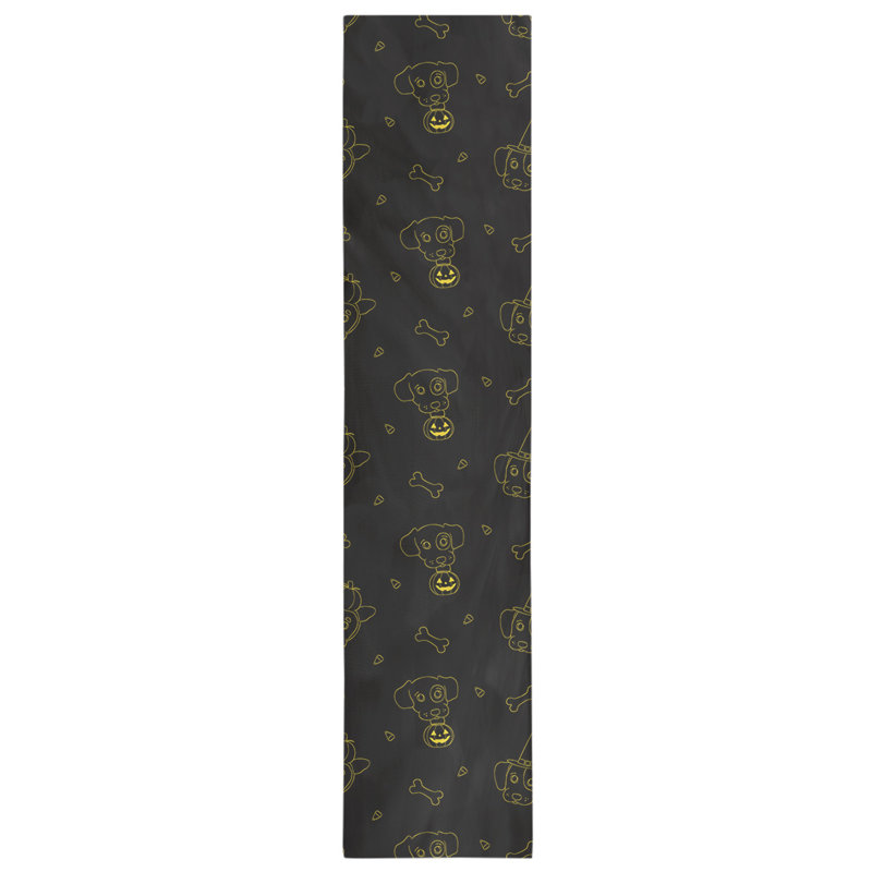 Festive Hol Halloween Dogs Table Runner, 90" L x 16" W, Black/Yellow, Polyester