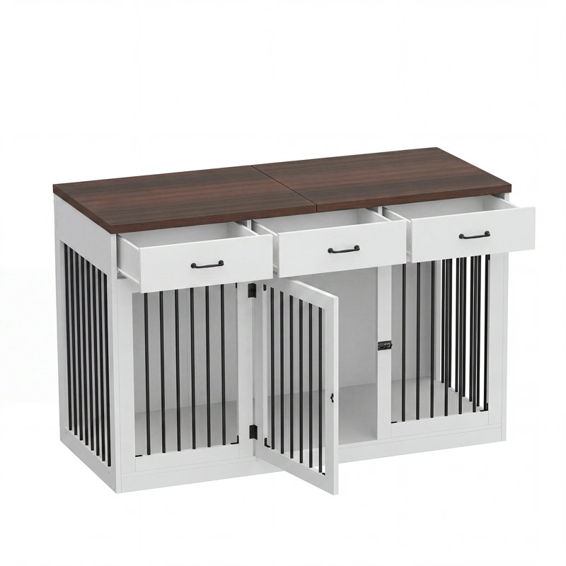 Meuble pour chien avec 3 tiroirs, Blanc/chêne