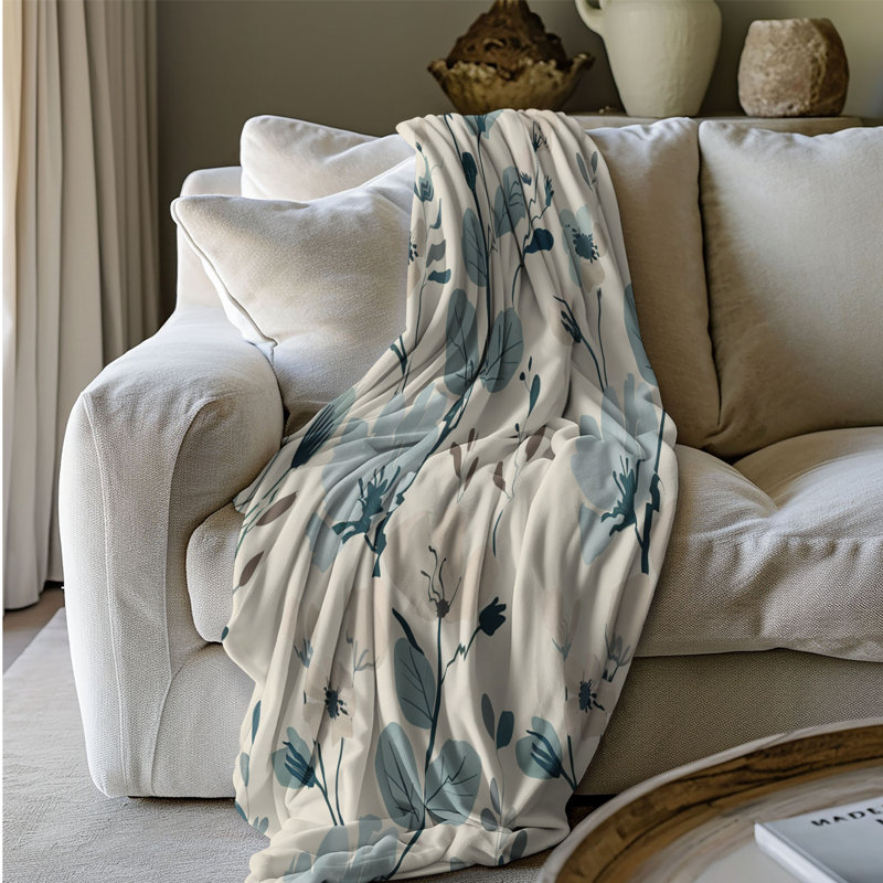 Motif de fleurs sarcelle - couverture sherpa de qualité supérieure 1 pièce, Grand lit