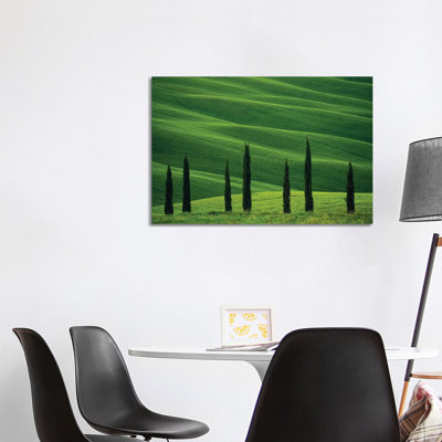 Europe, Italy, Tuscany, Val D' Orcia. Cypress Trees And Wheat Field. by Jaynes Gallery - Wrapped Canvas Print