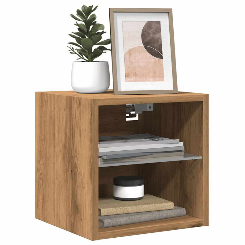 vidaXL Bedside Cabinet with LED Lights Storage Side Table Floating Nightstand