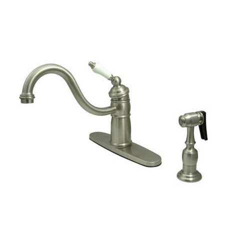 Heritage Singe Handle Centerset Kitchen Faucet with Porcelain Lever Handles, Polished Chrome