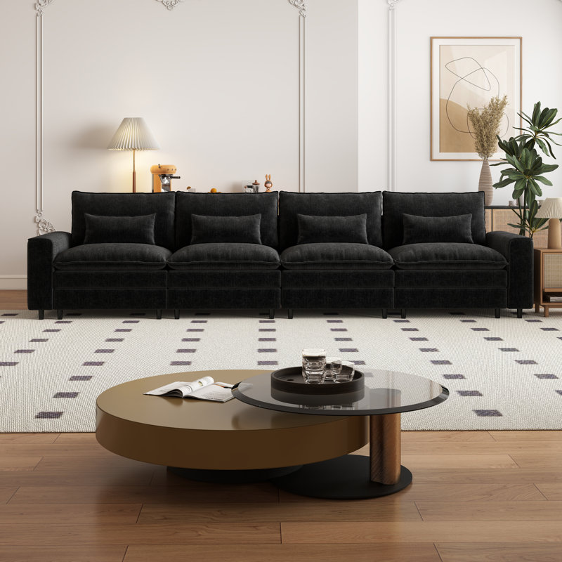 Canapé modulaire moderne en chenille, H 39,37 po x l 158,27 po x P 35,83 po, 4, Noir