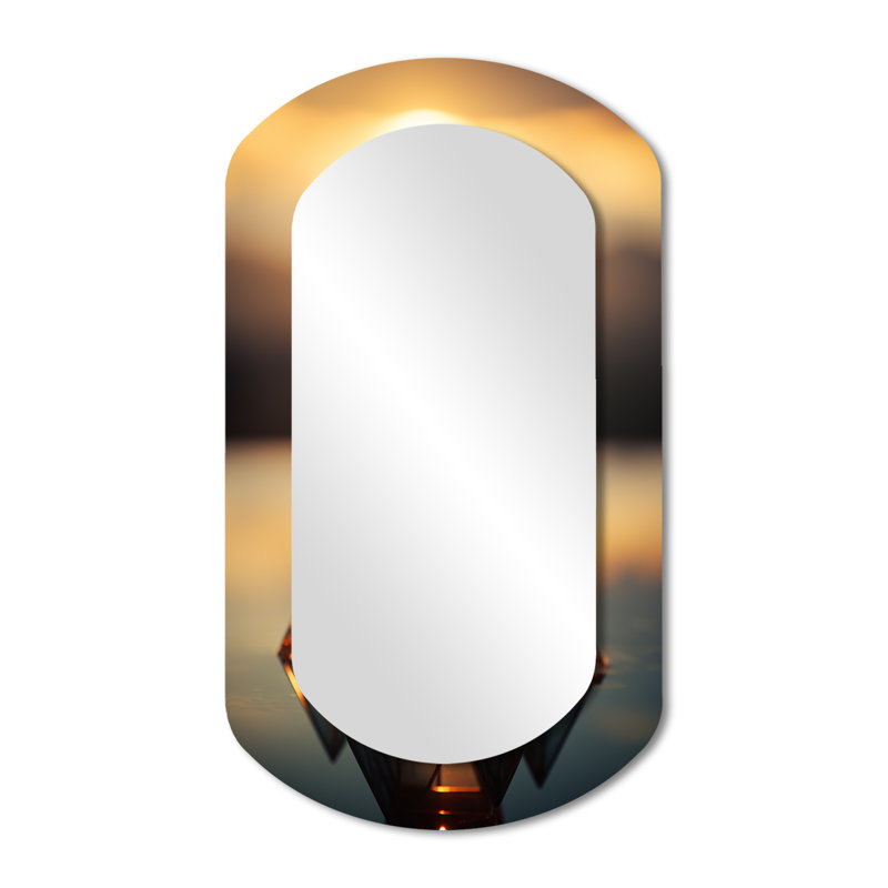 Spheres Of Stillness - Landscapes Asymmetrical Decorative Mirror, Orange Cylinder Wall Mirror, Printed Metal Art, 43" x 23"