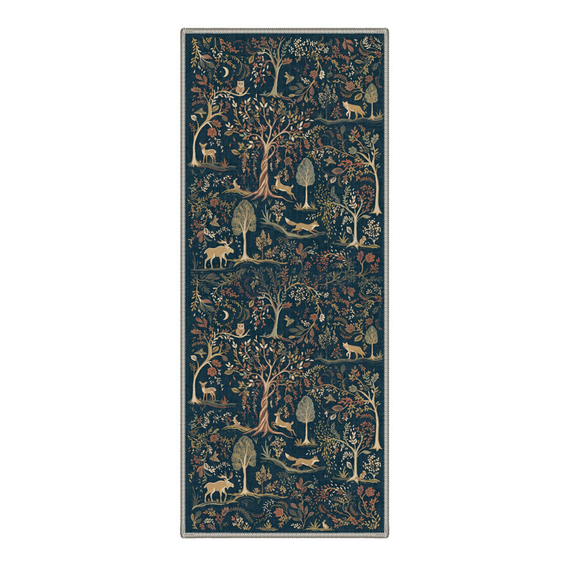Tapis lavable à la machine Woodland Animals Botanical Forest, Runner 84 " x 24 "