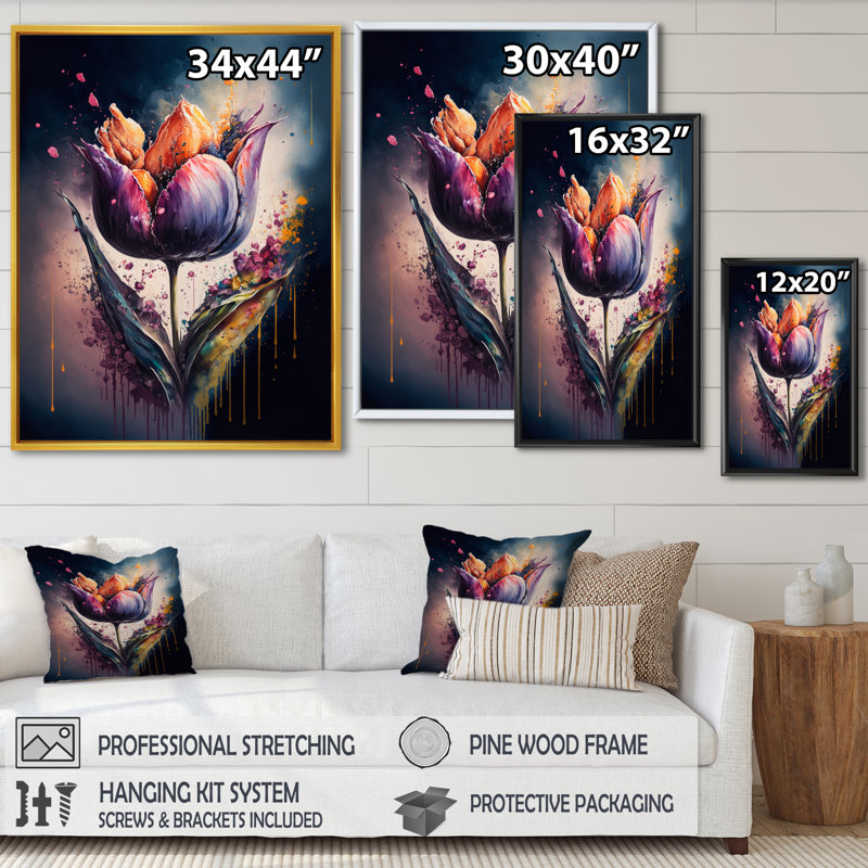 «Colorful Tulip I», reproduction sur toile, Toile avec cadre flottant noir, H 40 po x l 30 po x P 1,5 po