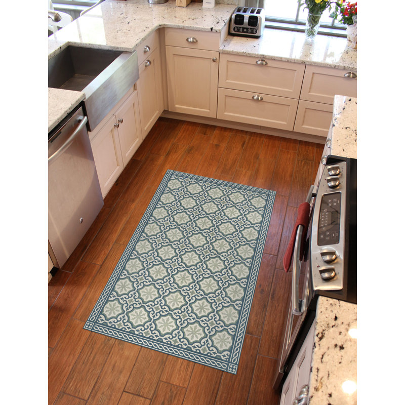 Un-Rug Chelsey Low Profile Kitchen Mat by Matterly, Blue/Beige/Green, Rectangle 2'10" x 4'10"