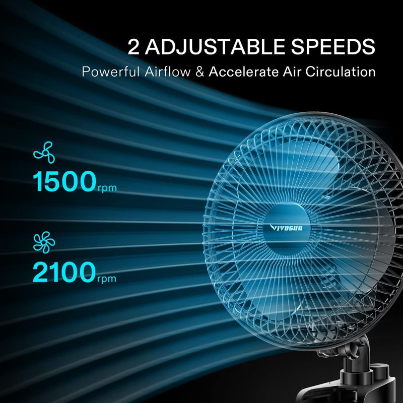 Vivosun 12'' Oscillating Clip Fan, Black