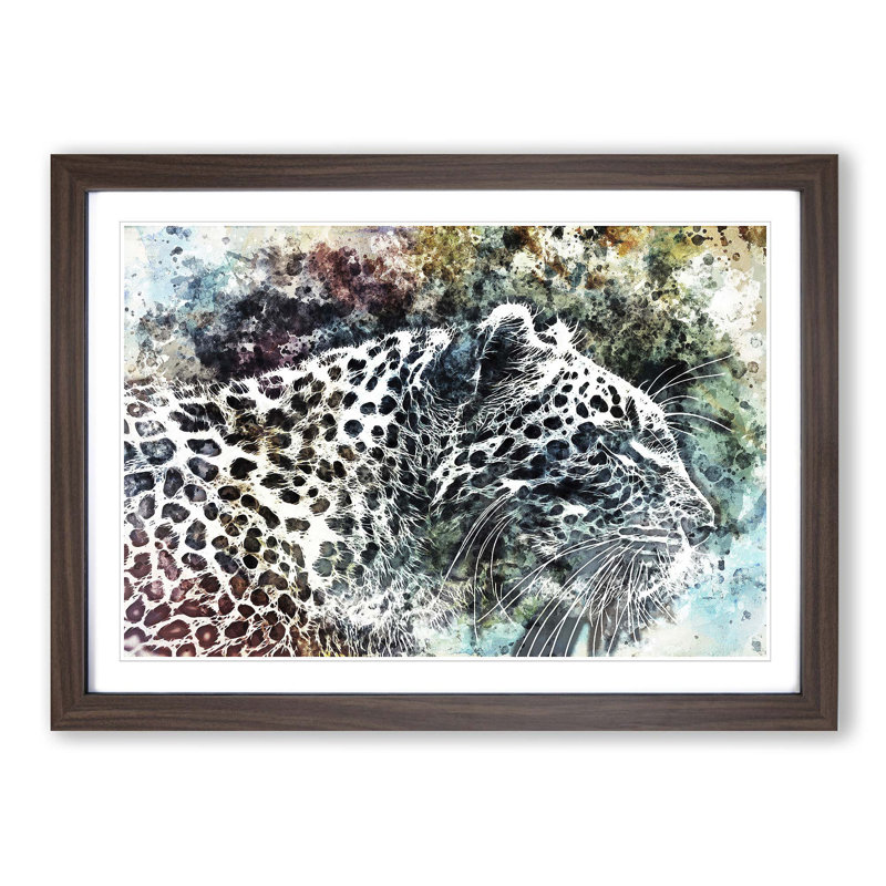 Leopard in Abstract - Picture Frame Painting Print, Walnut Framed, 48cm H x 65cm W x 2cm D