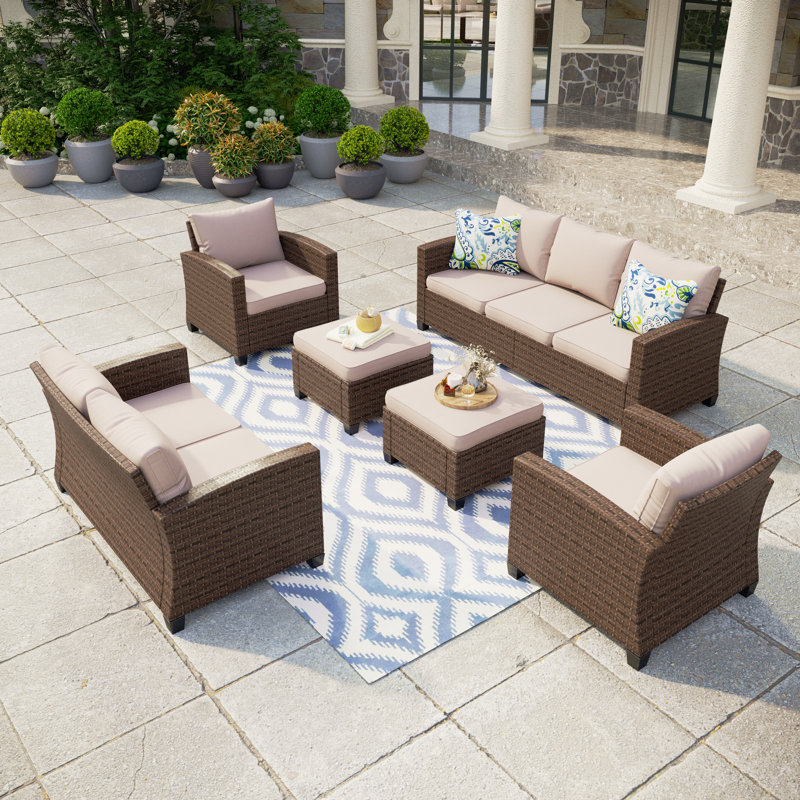 Millry All Weather Wicker/Rattan 9 - Person Seating Group with Cushions, Beige