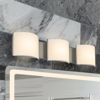 Éclairage de salle de bain à DEL à intensité variable, luminaire en nickel brossé à 3 lumières avec abat-jour en acrylique blanc, éclairage de salle de bain moderne 48 W 3 000 K