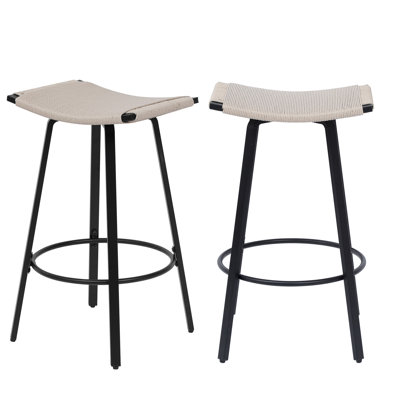 Counter Height Bar Stools, Weaving, Metal Base, 28.35 In Depth, Indoor & Outdoor Backless Pub Seating, Weave, Round Footrest, For And Outdoor, 7.54 Lb Heavy