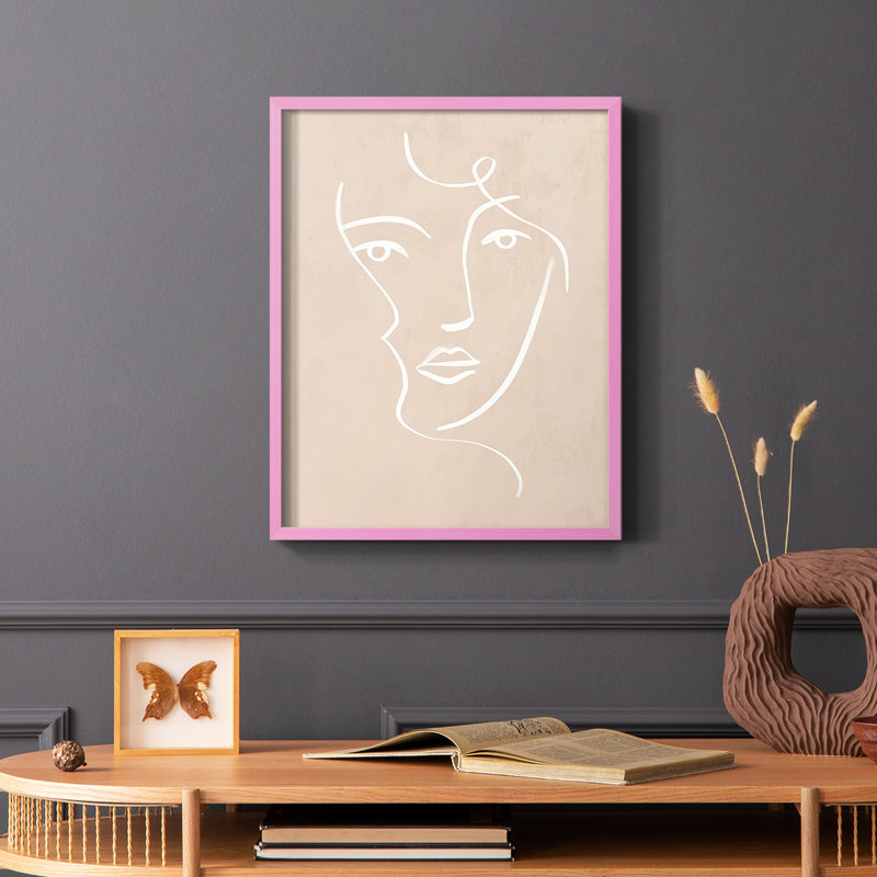 «Curly Face I», reproduction encadrée - bois massif, Rose, H 10 po x l 8 po