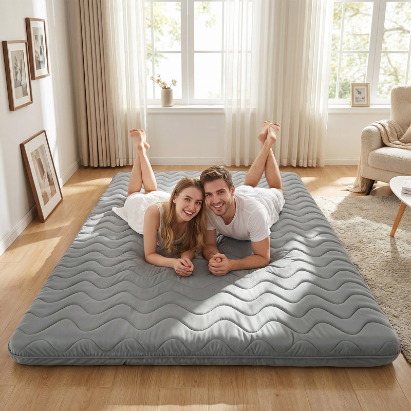 Japanese Futon Mattress, Queen Size, 3.5" Foldable Floor Mattress & Sleeping Pad, Grey, Queen
