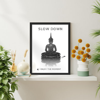 "Affiche d'une silhouette de Bouddha noir et blanc inspirante" sur papier