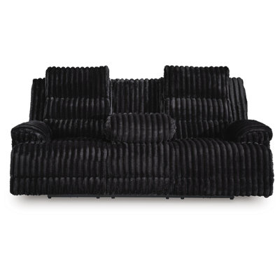 Becca Dual-Power Reclining Sofa with Drop Down Table, Onyx Corduroy 91 Inch