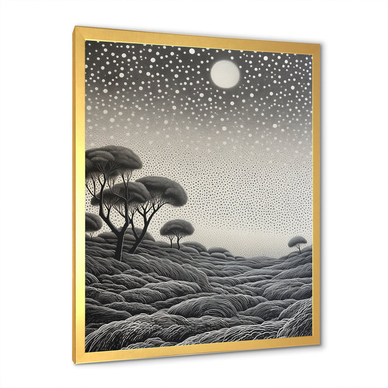 Paysage étoilé gris abstrait, H 32 po x l 24 po x P 1 po, Cadre doré simple